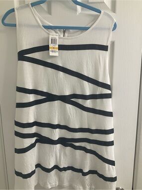 Sleeveless White Tank Dress with Black Stripes